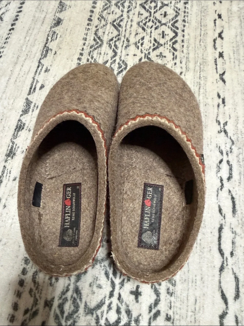 Haflinger Tan Wool Slip-On Loafers with Subtle Stitch Trim